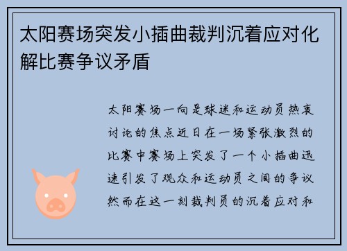 太阳赛场突发小插曲裁判沉着应对化解比赛争议矛盾